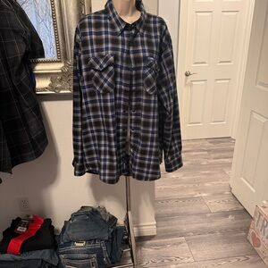 DIXXON Blue and White Plaid Casual Button Down Shirt